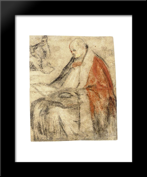 Study Of A Seated Bishop Reading A Book On His Lap 20x24 Black Modern Wood Framed Art Print Poster by Bassano, Jacopo