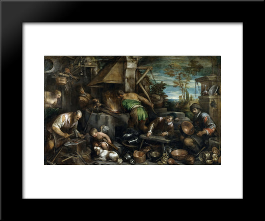The Forge Of Vulcan 20x24 Black Modern Wood Framed Art Print Poster by Bassano, Jacopo