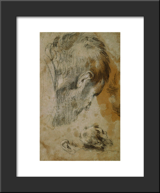 Two Studies Of The Head Of A Bearded Man 20x24 Black Modern Wood Framed Art Print Poster by Bassano, Jacopo