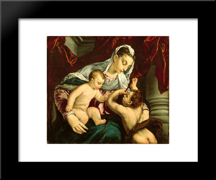 Virgin And Child With The Young Saint John The Baptist 20x24 Black Modern Wood Framed Art Print Poster by Bassano, Jacopo