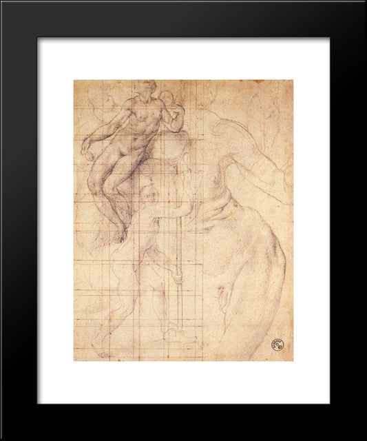 Adam And Eve At Work 20x24 Black Modern Wood Framed Art Print Poster by Pontormo, Jacopo