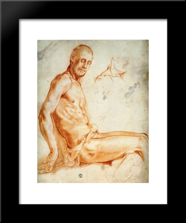 Christ Seated, As A Nude Figure 20x24 Black Modern Wood Framed Art Print Poster by Pontormo, Jacopo