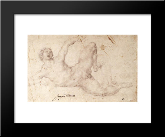 Kicking Player 20x24 Black Modern Wood Framed Art Print Poster by Pontormo, Jacopo