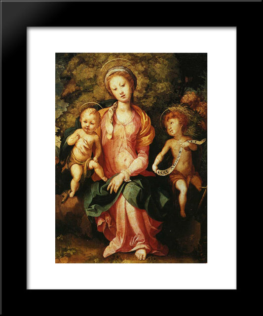 Madonna And Child With The Young Saint John 20x24 Black Modern Wood Framed Art Print Poster by Pontormo, Jacopo
