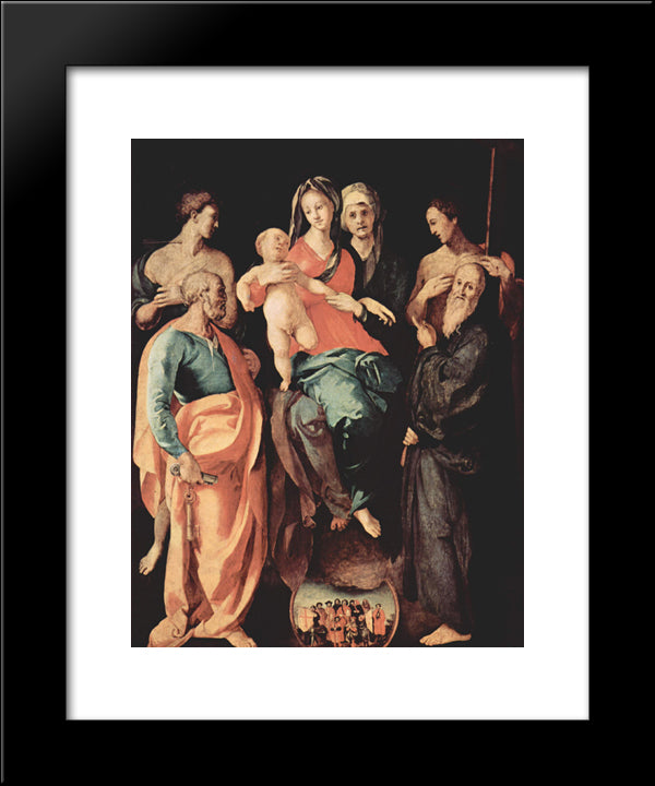 Madonna With St. Anne, St. Sebastian, St. Peter, St. Benedict And St. Filippus 20x24 Black Modern Wood Framed Art Print Poster by Pontormo, Jacopo