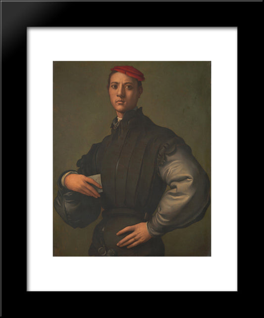 Portrait Of A Young Man In A Red Cap 20x24 Black Modern Wood Framed Art Print Poster by Pontormo, Jacopo