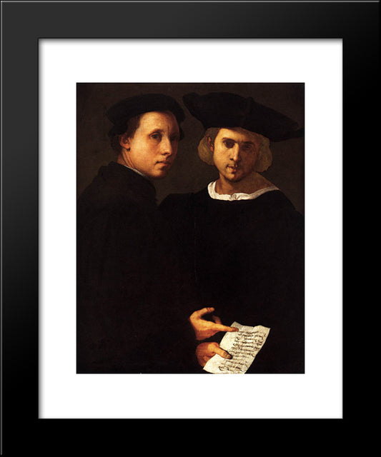 Portrait Of Two Friends 20x24 Black Modern Wood Framed Art Print Poster by Pontormo, Jacopo