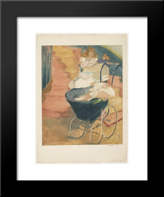 Little Girl On A Red Staircase 20x24 Black Modern Wood Framed Art Print Poster by Villon, Jacques