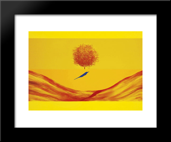 Untitled (Bird, Tree & Mountain) 20x24 Black Modern Wood Framed Art Print Poster by Swaminathan, Jagdish