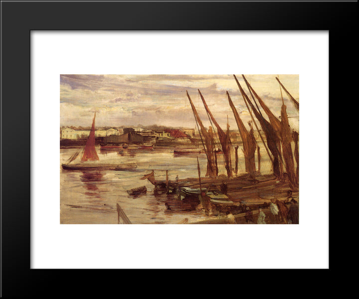 Battersea Reach 20x24 Black Modern Wood Framed Art Print Poster by Whistler, James McNeill