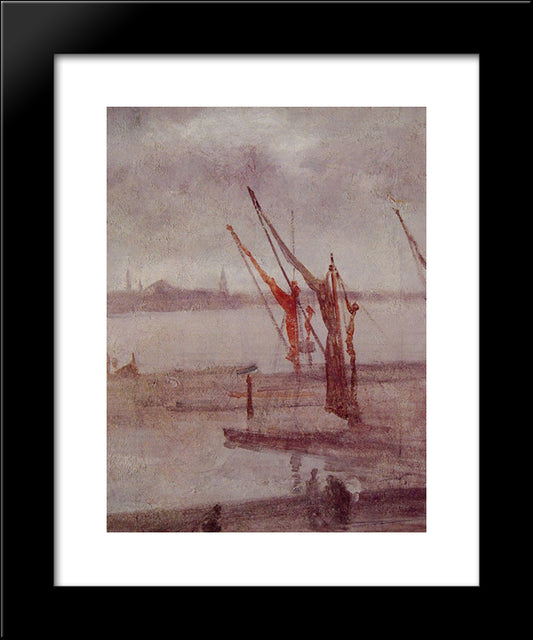 Chelsea Wharf Grey And Silver 20x24 Black Modern Wood Framed Art Print Poster by Whistler, James McNeill