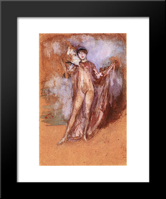 Grey And Pink, A Draped Model With Fan 20x24 Black Modern Wood Framed Art Print Poster by Whistler, James McNeill