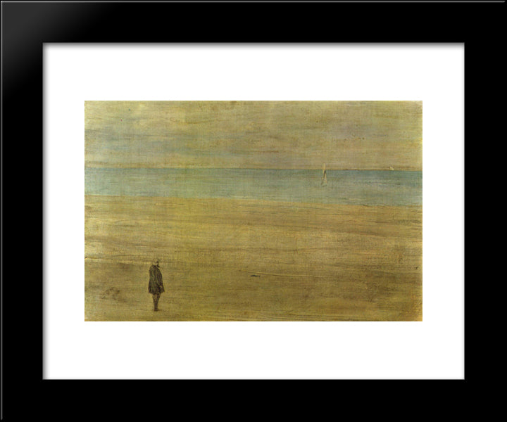 Harmony In Blue And Silver Trouville 20x24 Black Modern Wood Framed Art Print Poster by Whistler, James McNeill