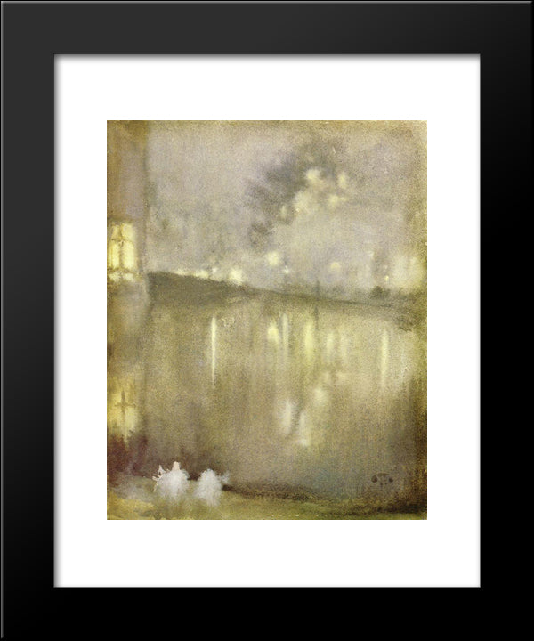Nocturne Grey And Gold - Canal 20x24 Black Modern Wood Framed Art Print Poster by Whistler, James McNeill