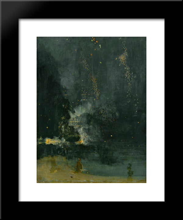 Nocturne In Black And Gold, The Falling Rocket 20x24 Black Modern Wood Framed Art Print Poster by Whistler, James McNeill