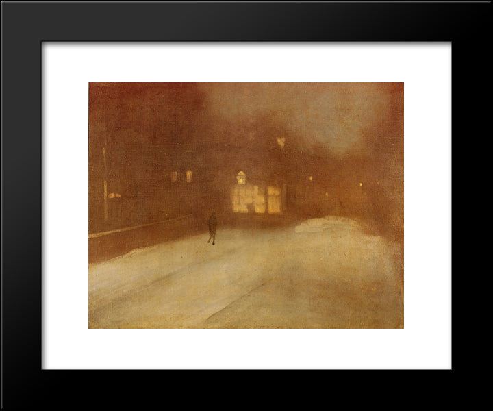 Nocturne In Gray And Gold Snow In Chelsea 20x24 Black Modern Wood Framed Art Print Poster by Whistler, James McNeill