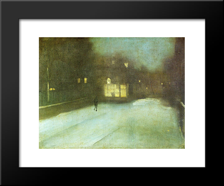 Nocturne In Grey And Gold Chelsea Snow 20x24 Black Modern Wood Framed Art Print Poster by Whistler, James McNeill