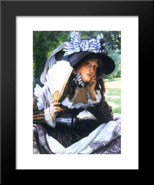 Girl With A Fan 20x24 Black Modern Wood Framed Art Print Poster by Tissot, James
