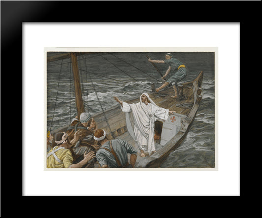 Jesus Stilling The Tempest 20x24 Black Modern Wood Framed Art Print Poster by Tissot, James