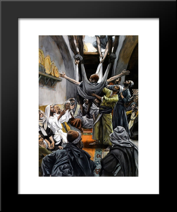Man With Palsy Lowered To Christ 20x24 Black Modern Wood Framed Art Print Poster by Tissot, James