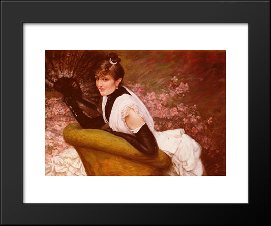 Portrait Of A Lady With A Fan 20x24 Black Modern Wood Framed Art Print Poster by Tissot, James