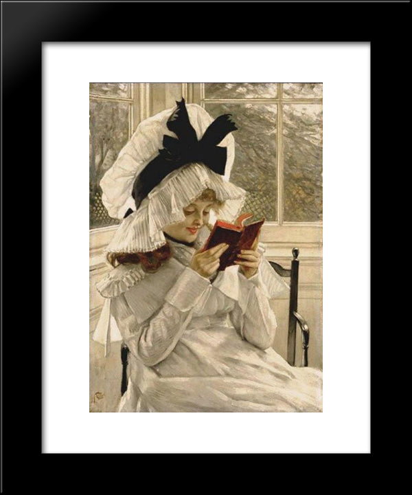 Reading A Book 20x24 Black Modern Wood Framed Art Print Poster by Tissot, James