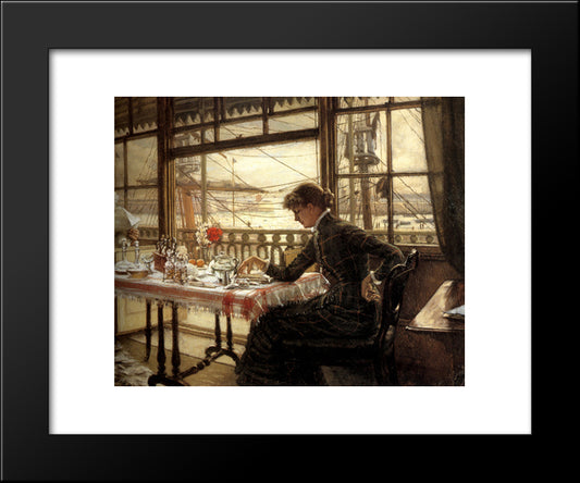 Room Overlooking The Harbour 20x24 Black Modern Wood Framed Art Print Poster by Tissot, James