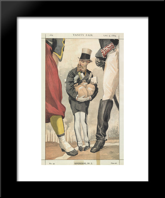 Sovereigns No.30 Caricature Of Leopold Ii Of The Belgians 20x24 Black Modern Wood Framed Art Print Poster by Tissot, James