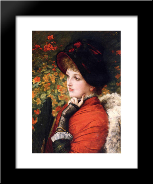 Type Of Beauty Portrait Of Mrs. Kathleen Newton In A Red Dress And Black Bonnet 20x24 Black Modern Wood Framed Art Print Poster by Tissot, James