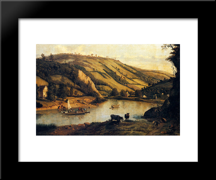 An Extensive River Landscape, Probably Derbyshire, With Drovers And Their Cattle In The Foreground 20x24 Black Modern Wood Framed Art Print Poster by Siberechts, Jan