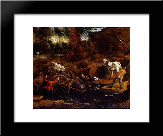 Figures With A Cart And Horses Fording A Stream 20x24 Black Modern Wood Framed Art Print Poster by Siberechts, Jan