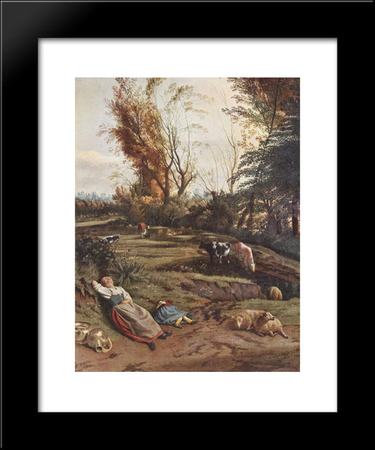 Pasture With Two Sleeping Shepherdesses 20x24 Black Modern Wood Framed Art Print Poster by Siberechts, Jan