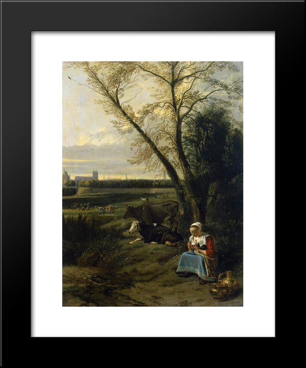 Shepherdess 20x24 Black Modern Wood Framed Art Print Poster by Siberechts, Jan