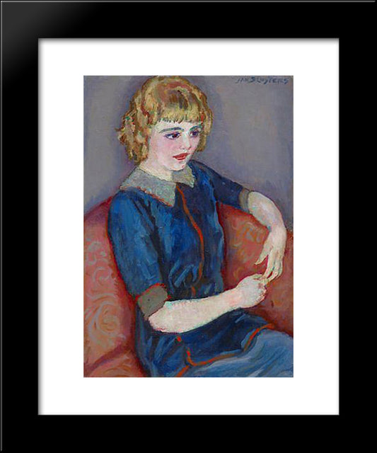 Girl At A Red Sofa 20x24 Black Modern Wood Framed Art Print Poster by Sluyters, Jan