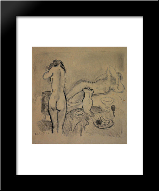 Two Nudes In Studio 20x24 Black Modern Wood Framed Art Print Poster by Sluyters, Jan