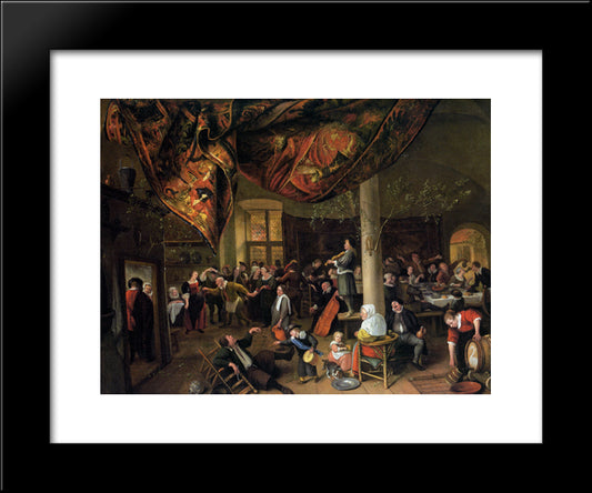 A Village Wedding Feast With Revellers And A Dancing Party 20x24 Black Modern Wood Framed Art Print Poster by Steen, Jan