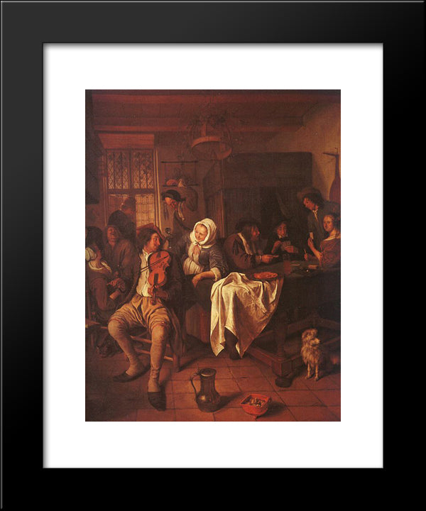 Inn With Violinist & Card Players 20x24 Black Modern Wood Framed Art Print Poster by Steen, Jan