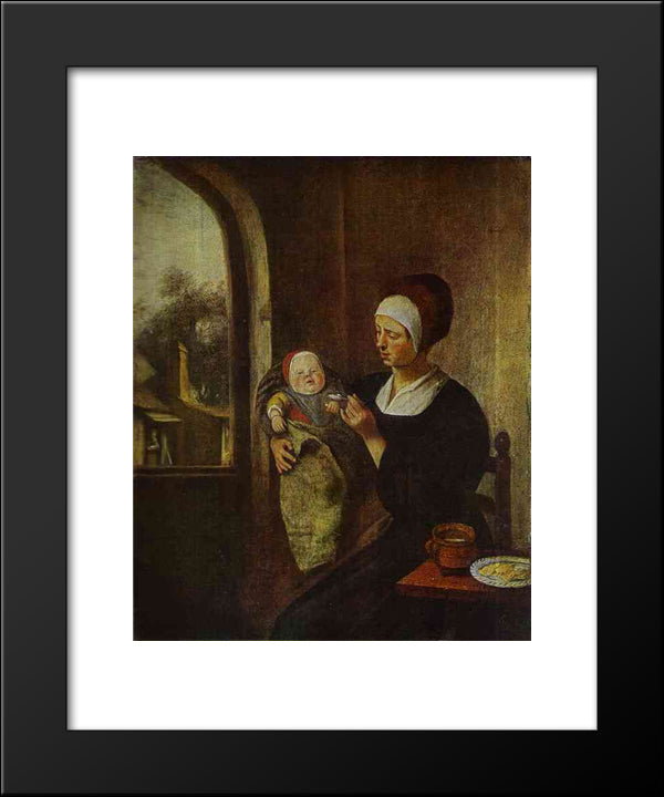 Mother And Child 20x24 Black Modern Wood Framed Art Print Poster by Steen, Jan