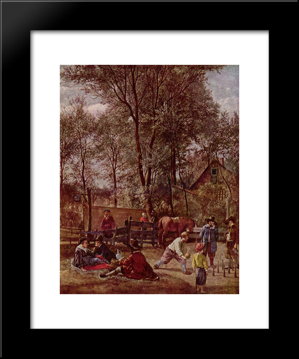 Skittle Players Outside An Inn 20x24 Black Modern Wood Framed Art Print Poster by Steen, Jan