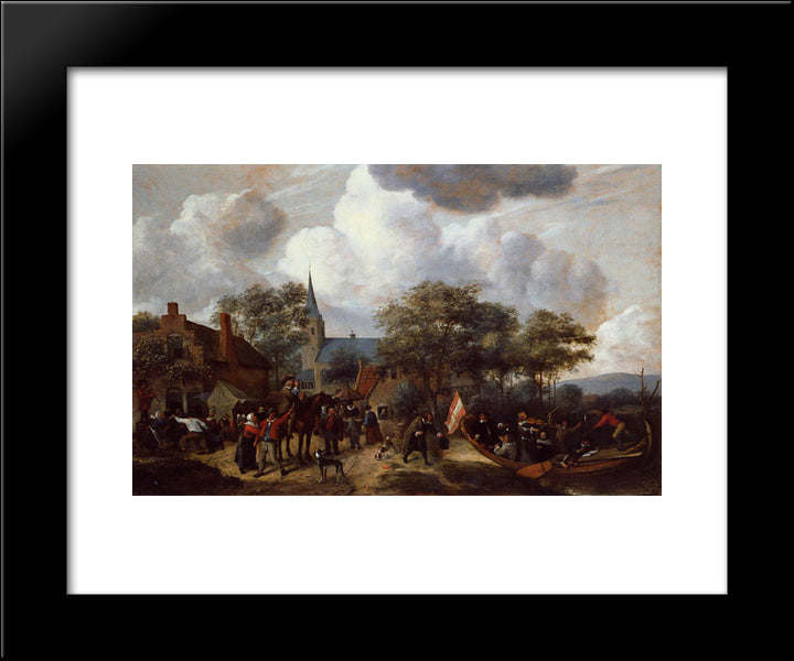 Village Festival With The Ship Of Saint Rijn Uijt 20x24 Black Modern Wood Framed Art Print Poster by Steen, Jan