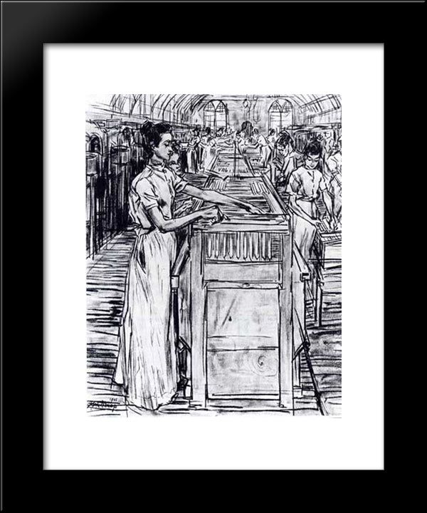 Female Employees In The Candle Factory In Gouda 20x24 Black Modern Wood Framed Art Print Poster by Toorop, Jan