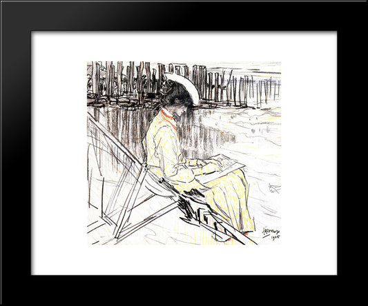 Portrait Of Emma Bellwidt On The Beach At Domburg 20x24 Black Modern Wood Framed Art Print Poster by Toorop, Jan