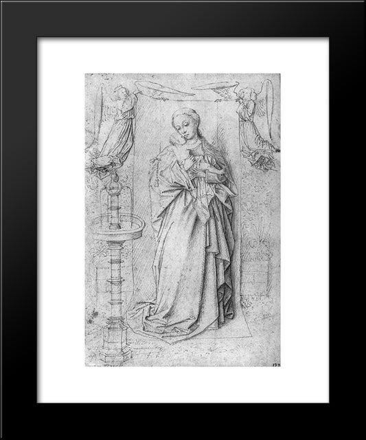 Copy Drawing Of Madonna By The Fountain 20x24 Black Modern Wood Framed Art Print Poster by van Eyck, Jan