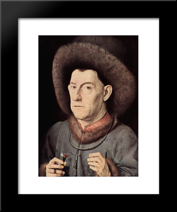 Portrait Of A Man With Carnation 20x24 Black Modern Wood Framed Art Print Poster by van Eyck, Jan