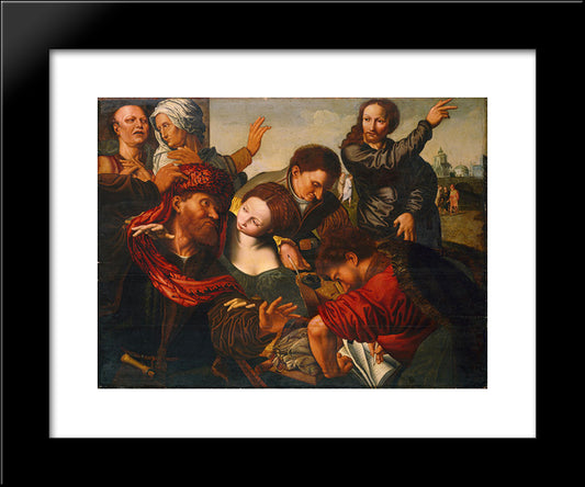 Jesus Summons Matthew To Leave The Tax Office 20x24 Black Modern Wood Framed Art Print Poster by Hemessen, Jan van