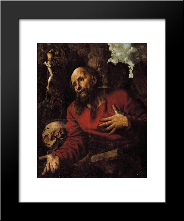 St. Jerome Praying Before A Rocky Grotto 20x24 Black Modern Wood Framed Art Print Poster by Hemessen, Jan van