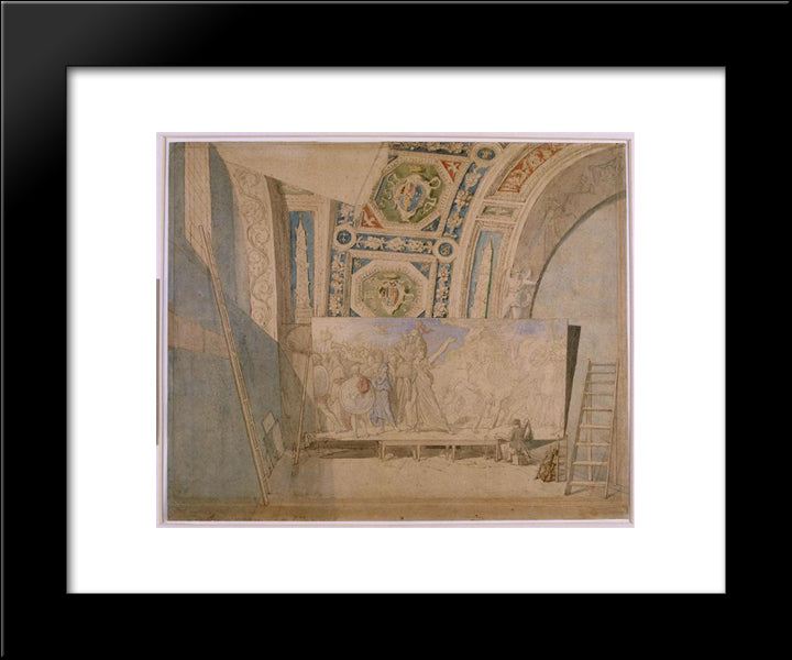 Ingres In His Studio, Painting Romulus Winner Of Acron 20x24 Black Modern Wood Framed Art Print Poster by Ingres, Jean Auguste Dominique
