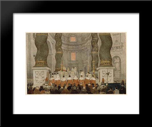 Papal Ceremony In St. Peter'S In Rome Under The Canopy Of Bernini 20x24 Black Modern Wood Framed Art Print Poster by Ingres, Jean Auguste Dominique