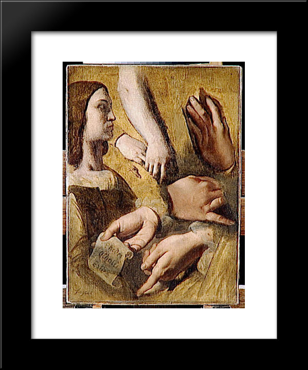 Study For The Apotheosis Of Homer'S Profile Raphael Hands Of Apelles, Raphael Racine 20x24 Black Modern Wood Framed Art Print Poster by Ingres, Jean Auguste Dominique