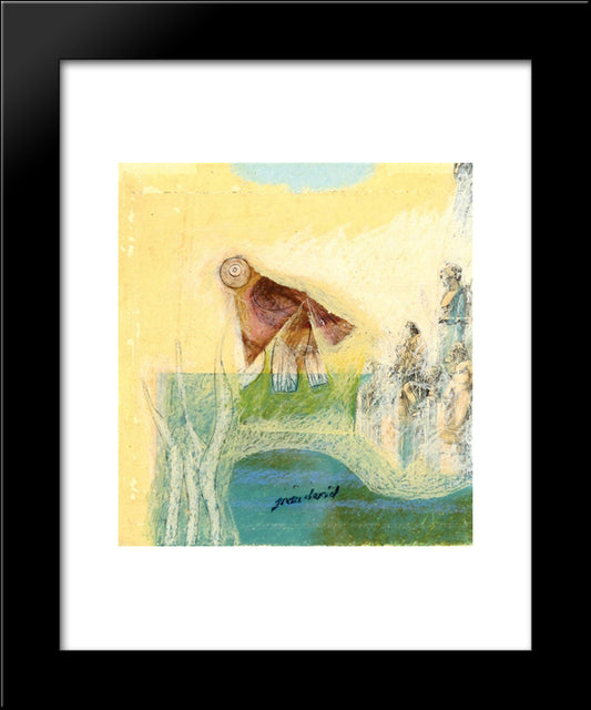 Figures And A Bird 20x24 Black Modern Wood Framed Art Print Poster by Jean David